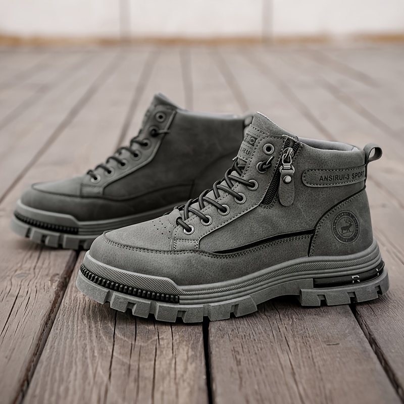 Men\'s Beige High-Top Boots with Gray Accents mens khaki grey beige high top casual sports ankle boots  main image 2