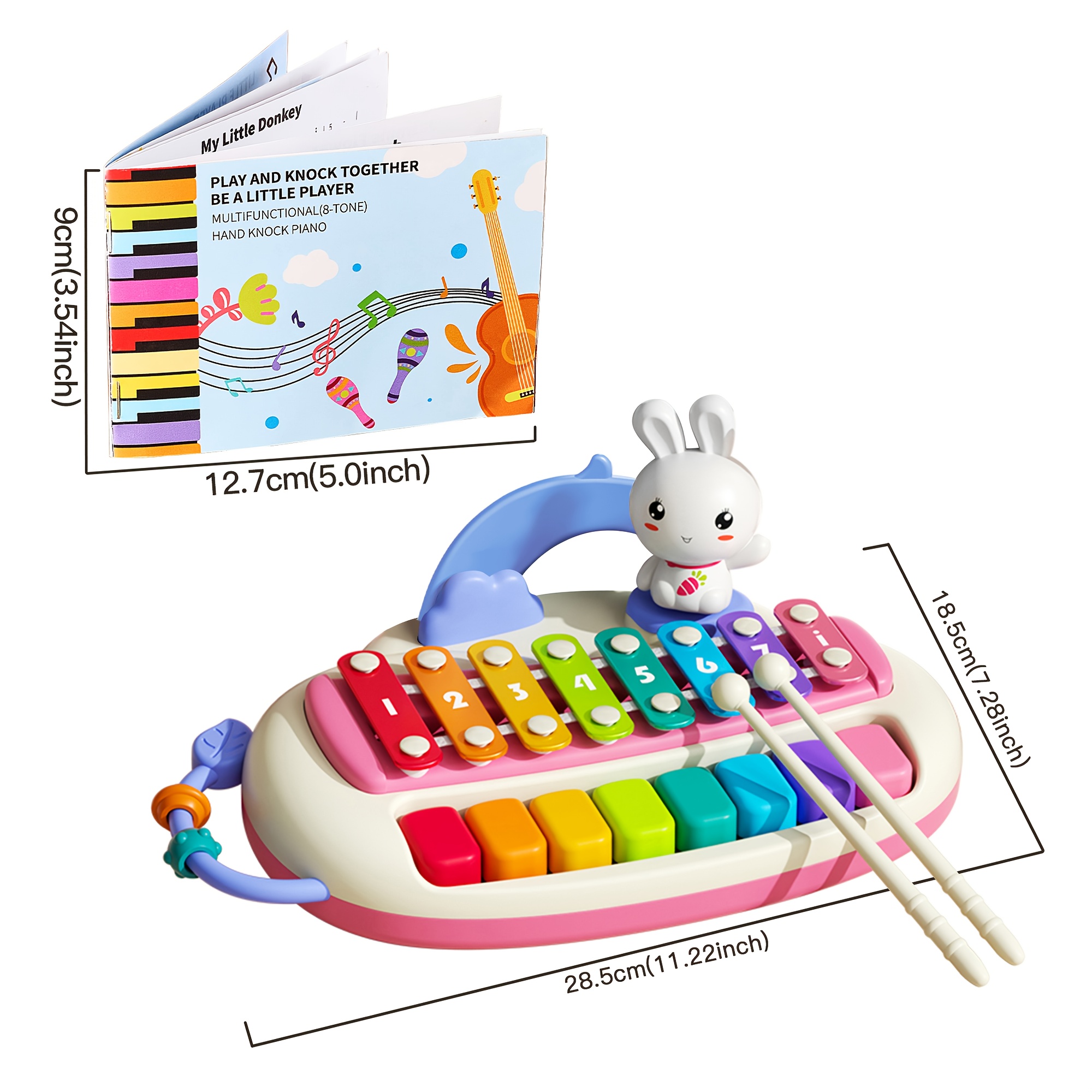 toddler piano xylophone 2 in 1 musical instrument toy with 8 colorful keys red orange purple yellow pink toy with mallet birthday gift for boys girls safe rounded edges 1 years old early childhood education design sturdy construction preschool children Product details 8