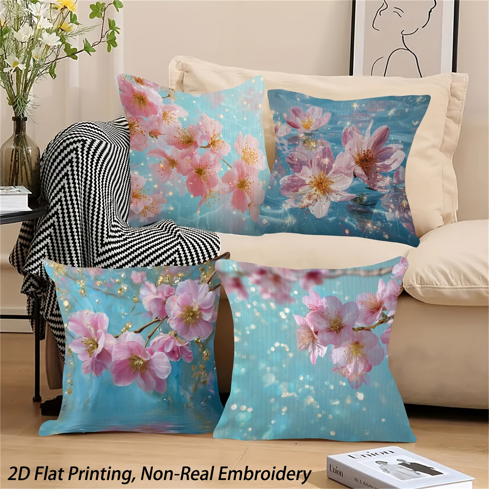 4pcs peach   floral throw pillow covers - contemporary  , non-real embroidery, machine washable, zippered, double-sided print for living room, bed, office, car, sofa decor - no inserts, polyester 100., bedroom decor | contemporary style | zippered pillowcase, decorative pillows Product details 3