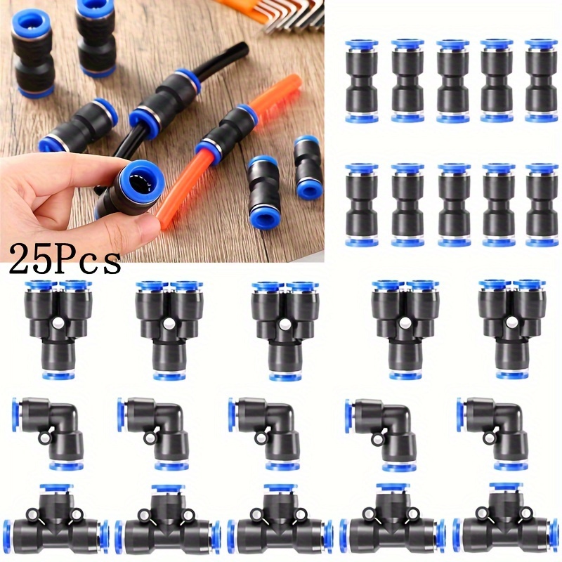 

25pcs 4mm/6mm/8mm/10mm/12mm Push-in Connector Pneumatic Connector Kit 5 Splines + 5 Elbows + 5 Tees + 10 Straights