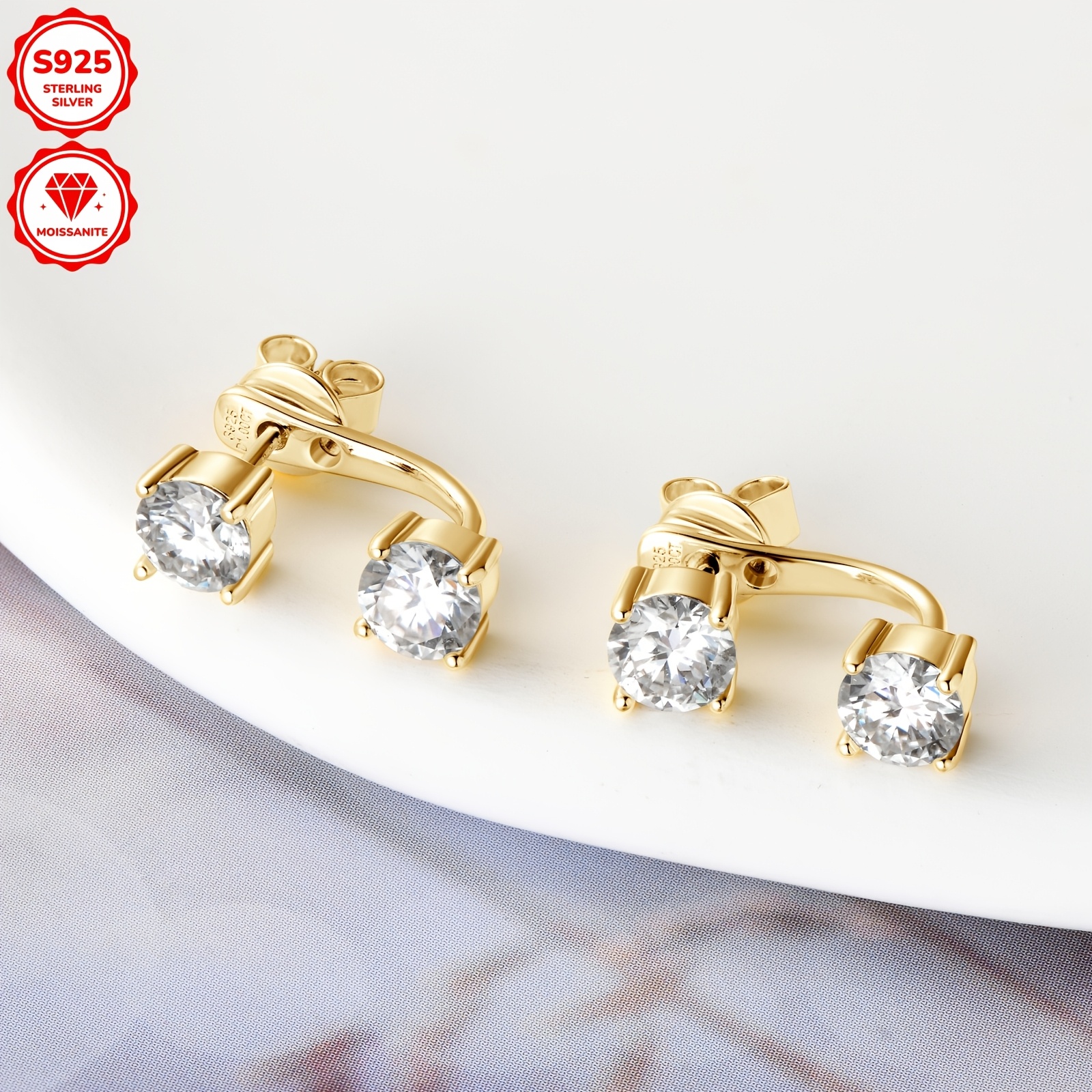 1 pair 925 sterling silver moissanite drop earrings 14k golden plated   convertible studs 4pcs 5mm round synthetic moissanite 2 0ct total with gra certificate for women   jewelry valentines day gift   wear details 14