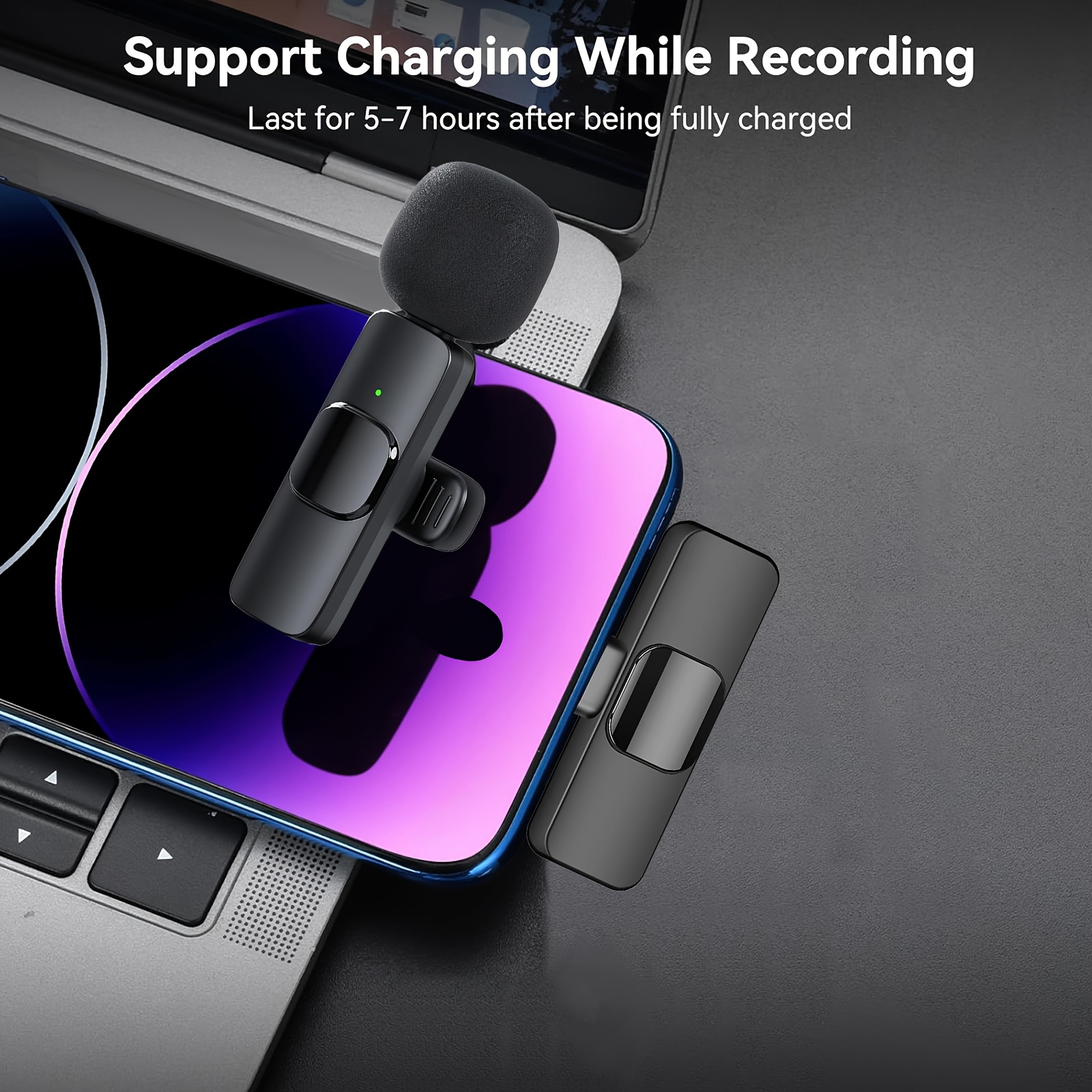 Wireless Lavalier Microphone with USB-C, 2, 4GHz Non-Wireless, Rechargeable Lithium Battery, Plug and Play, for Android, for iPhone, for iPad - Ideal for Live Streaming, Interviews, and Video Recording, Live Streaming Microphone | Modern Microphone Design | Durable Build Quality, Microphone for Recording