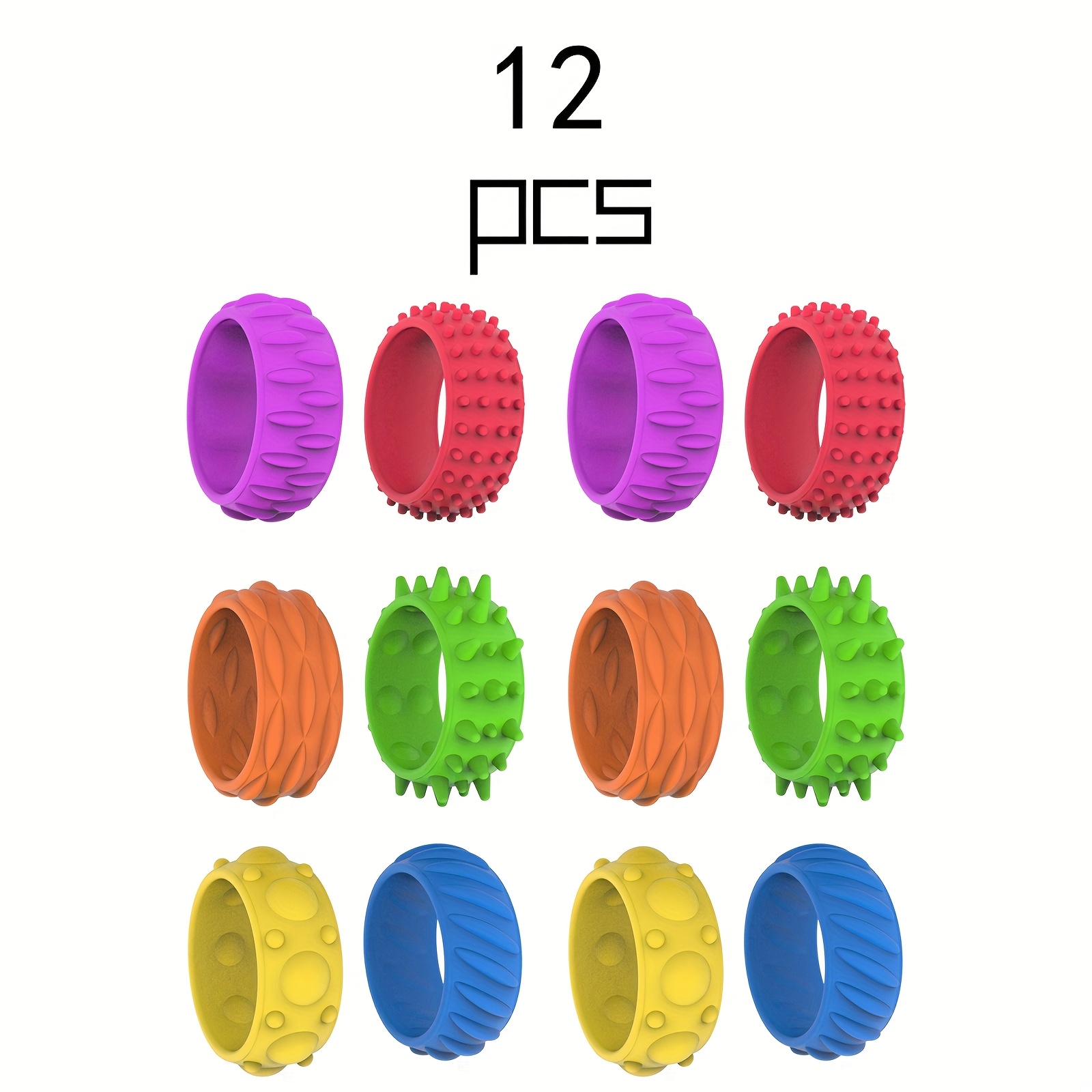Image of 6/12/24-pack Silicone Fidget Rings For Kids | Sensory Toys With Unique Textures, Set For & Concentration, Ideal For Classroom Rewards, Birthday Gifts & , Brand: