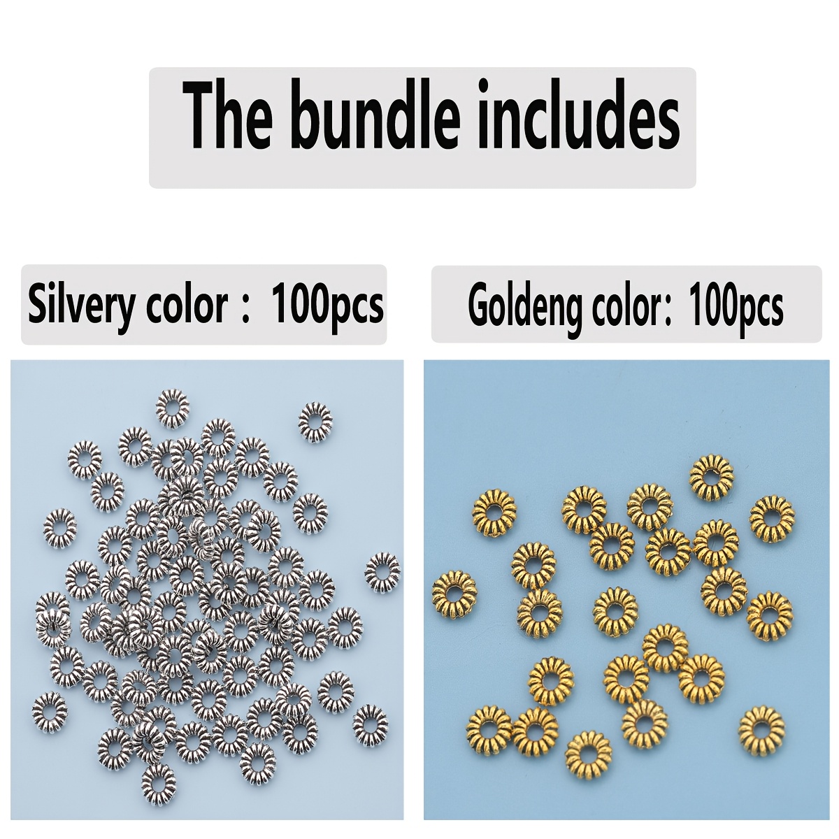 TEMU 200pcs/100pcs Perles d'espacement 6mm à bord torsadé et trou droit, Perles d'espacement rondes , Rondelles de perles perforées ondulées , Perles
