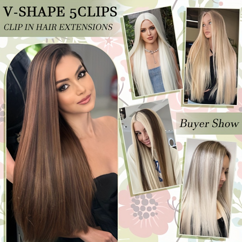 18inch 45cm u shaped   clip in hair extensions with 5 clips x thicker 3 4   synthetic long straight hairpiece soft v shape hairpieces add hair volume for women holiday cosplay party gift daily details 0