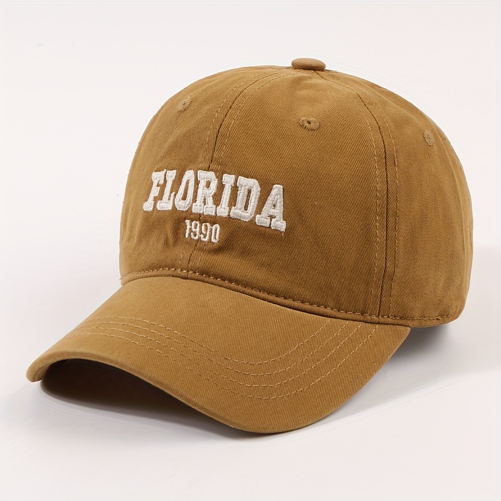 Florida Slogan Embroidery Baseball Solid Color Casual - Temu Australia