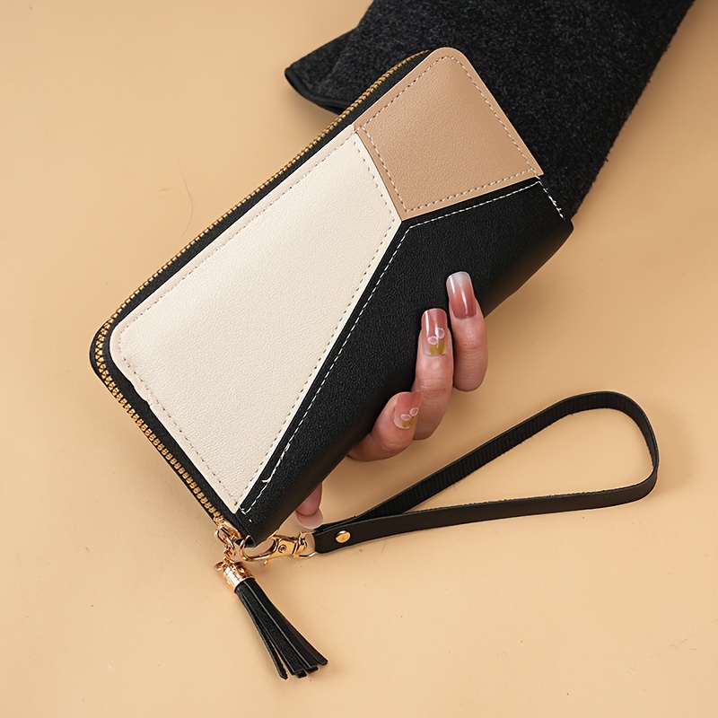 

Colorblock Patchwork Long Wallet, Fashion Zipper Clutch Bag, Women Wristlet Coin Purse Mobile Phone Bag With Multi Card Slots