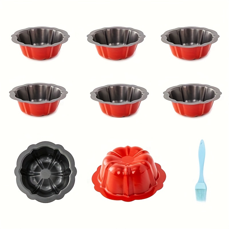 

8-piece Non-stick Mini Pan Set - Fluted Tube Shape, Carbon Steel, Round, Oven Safe, Ideal For Thanksgiving, Christmas, , Easter, Hanukkah - Includes Baking Oil Brush