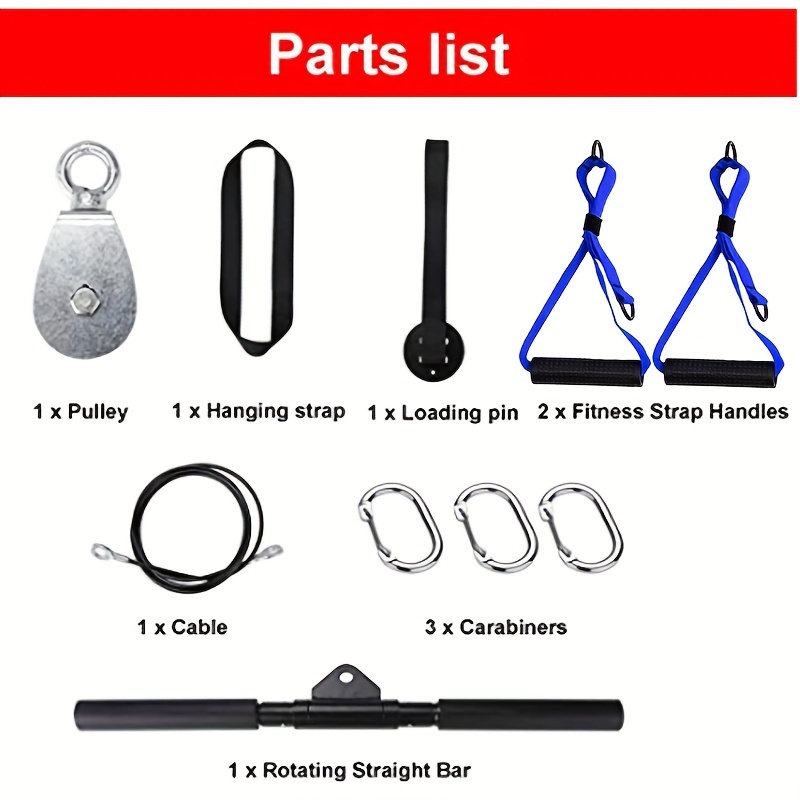 Oak-Sports Universal Home Gym Cable Pulley System for Arm, Back, and Abdominal Strength Training - LAT Pull Down Attachment with Straight Bar, Handles, Steel Wire Rope for Squat Racks, Multiple Colors, Includes Accessories for Functional Fitness, Ideal for Father'S Day and Teachers' Day