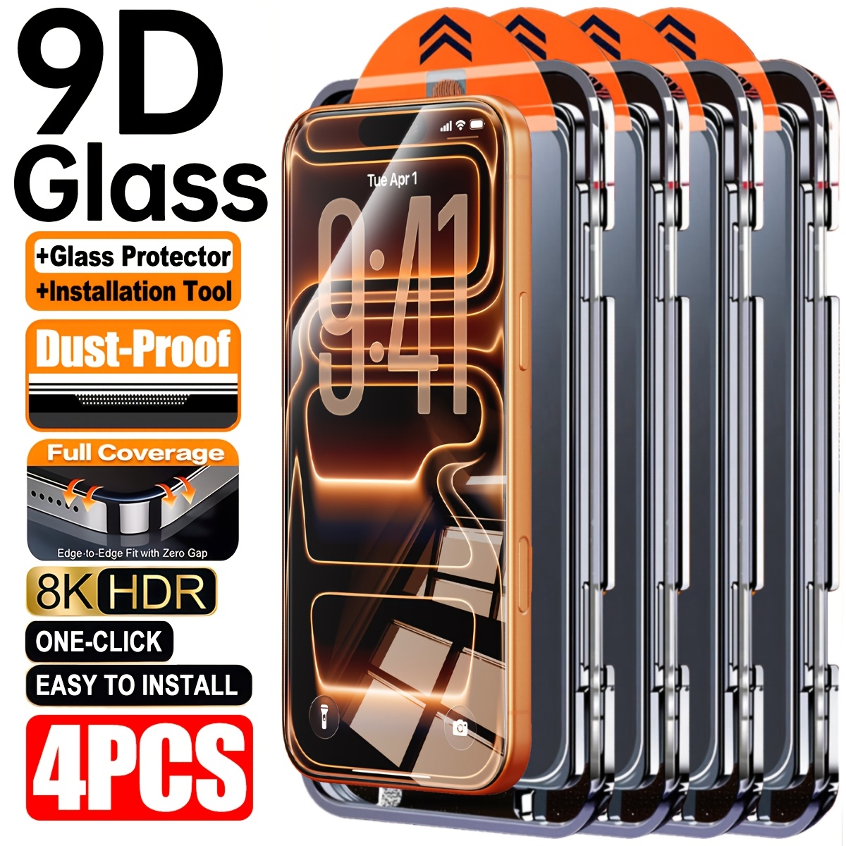 E-shop 4 Stück Ultra-HD Klare Schutzfolie aus gehärtetem Glas mit Installationskit, Auto-Ausrichtungs-Kit, kompatibel mit für iPhone 17 Pro Max/17