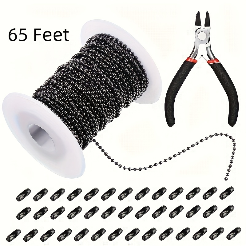 TEMU 65 Feet Stainless Steel Chains 2.4mm Bead Link Chain With 40 Ball Connector Clasp And Plier For Necklace Hanging Ornament Key Chain Dog Pet