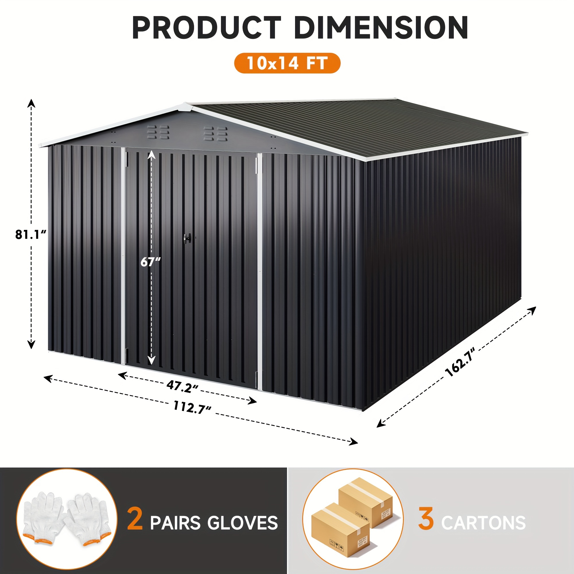 [Black Metal Storage Shed] 10 x 14ft Black Metal Outdoor Storage Shed - Durable & Weatherproof Tool Shed for Backyard, Garden, or Patio - Ample Storage & Perfect Gift for Boyfriend or Husband