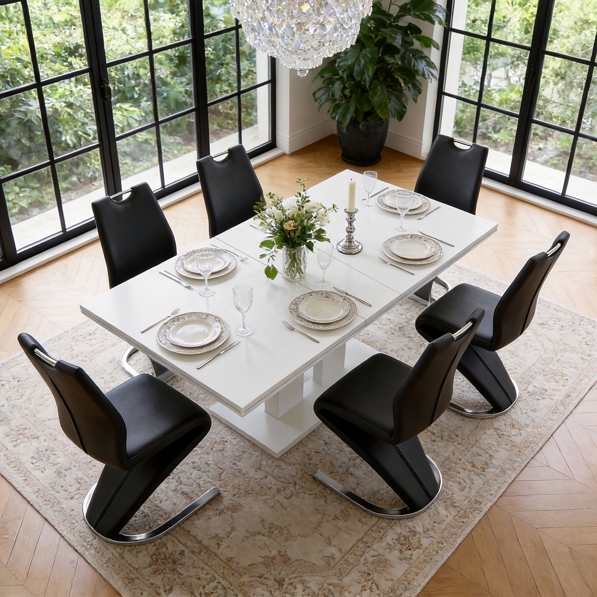 2026 Expandable Dining Table And Chair Set With 6 Chairs, 140-180cm Telescopic Table, High Backrest Chair, High-quality Tabletop, Metal Legs, Dining Room, Living Room, Kitchen, 2 Colors From