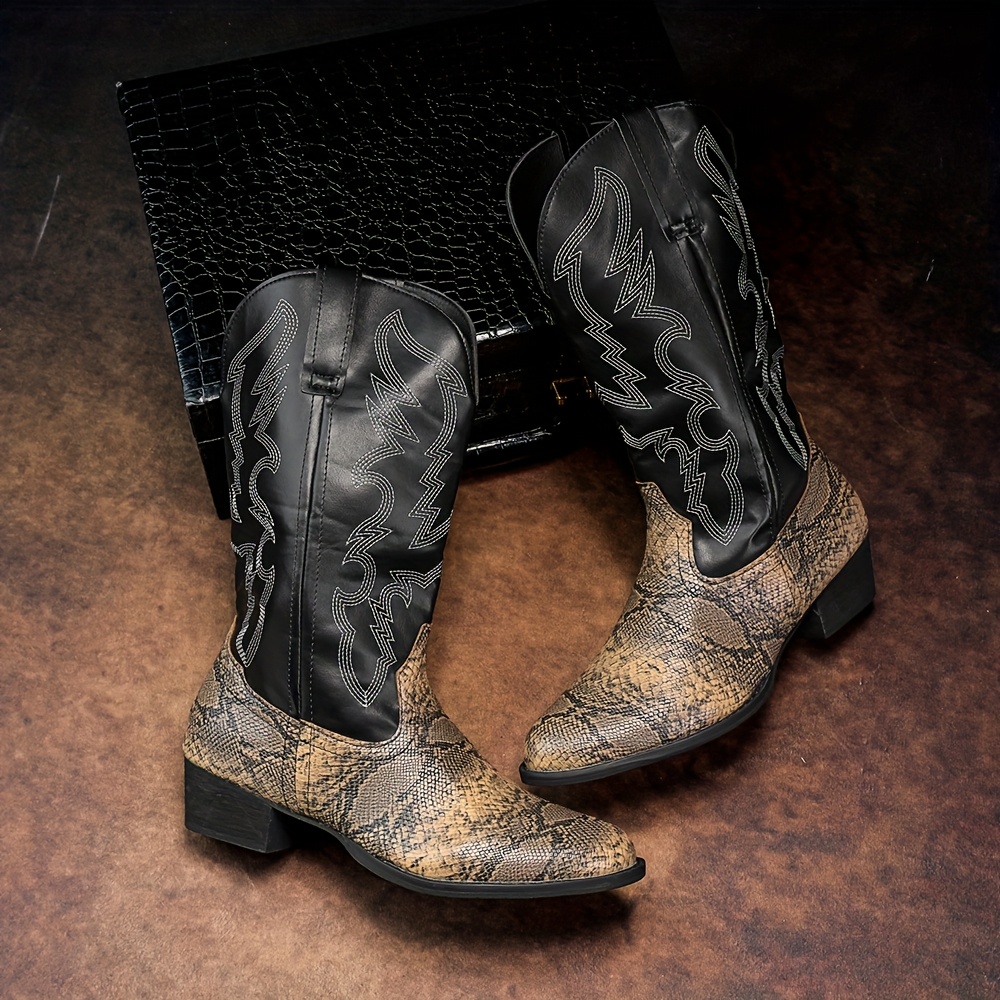 Bottes de cowboy retro a bout en peau de avec talons epais pour air et les pour hommes