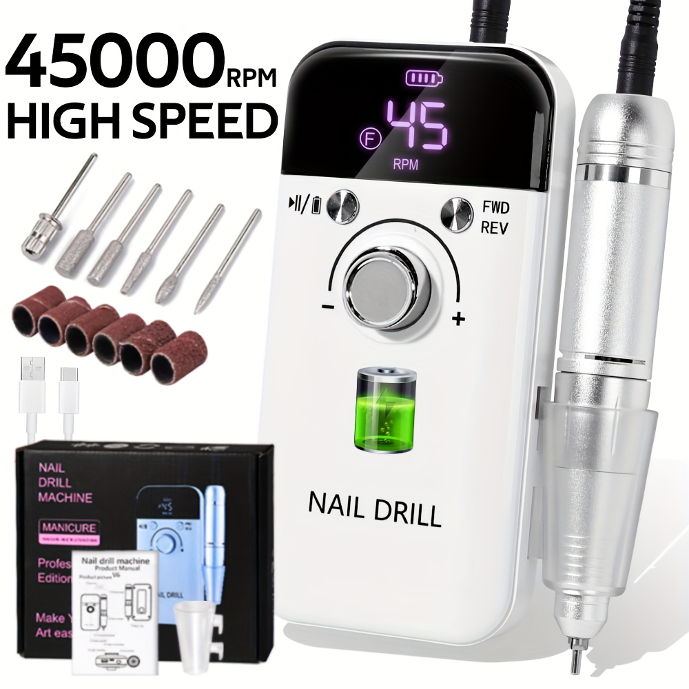 Portable Professional Electric Nail Drill Set, 45000 RPM
