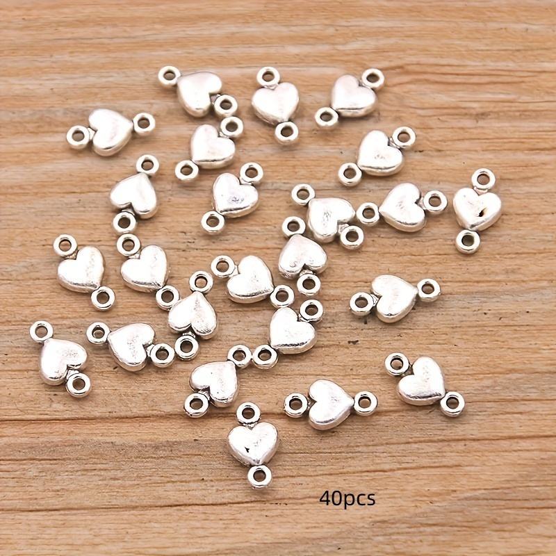 40pcs Alloy Charm Small Peach Heart Connector Pendant Handmade Craft Pendant For Diy Bangle Necklace Bracelet Making Accessories 10x5mm