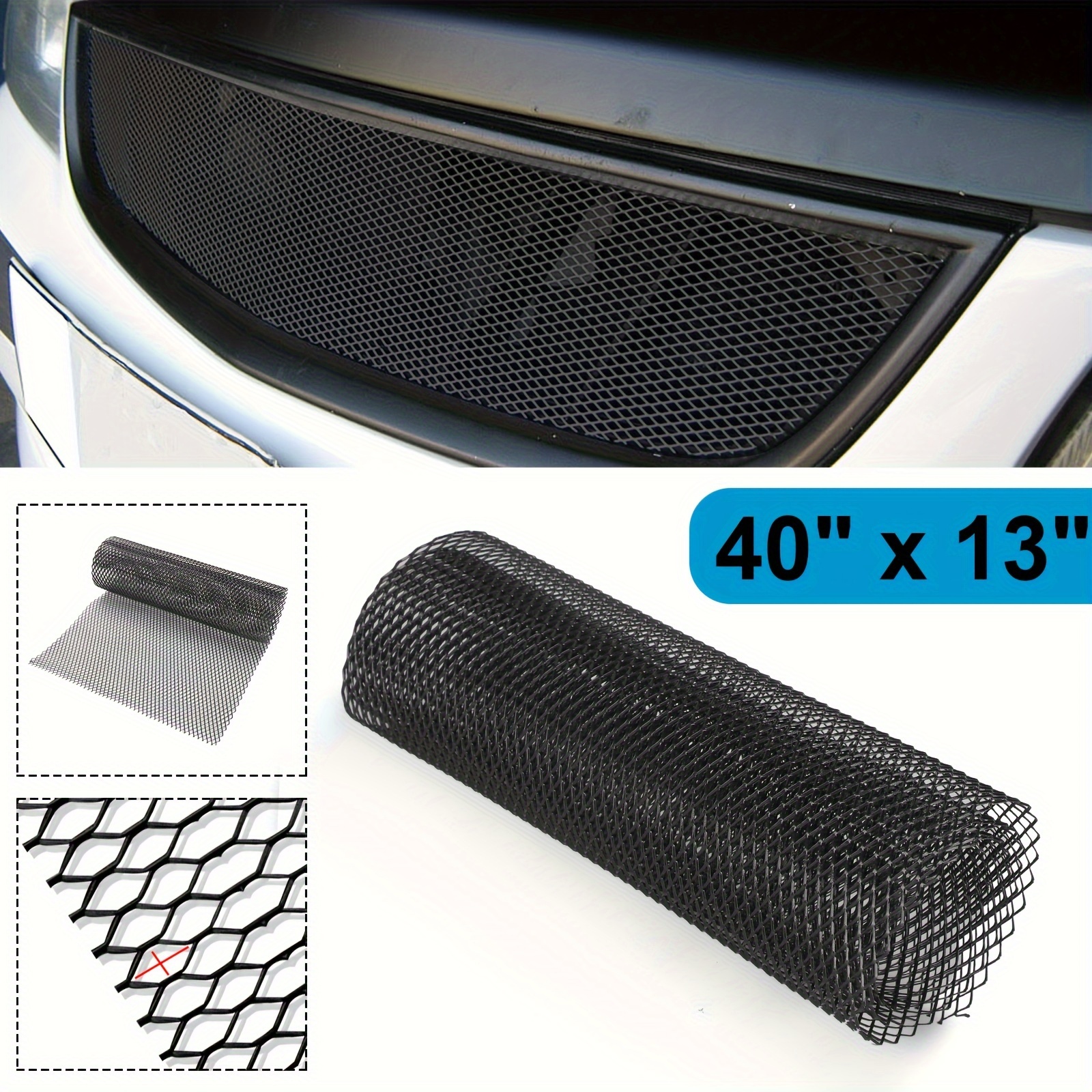 

40''x13'' Universal Black Car Grille Mesh Net Sheet Aluminum Rhombic Auto Grill Front Car Exterior For Bumper Fender Hood Ven