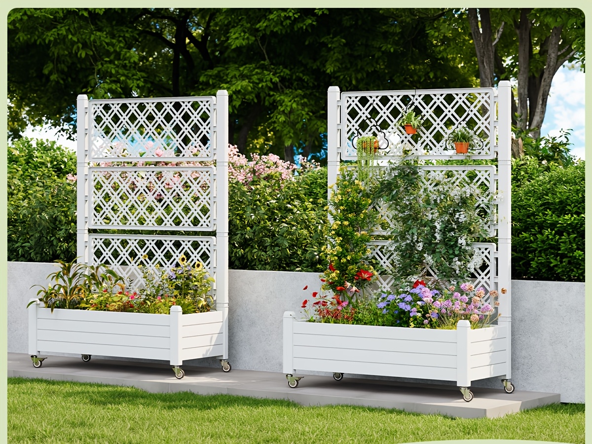 Privacy Planters with Trellises, Raised Flower Bed Privacy Screens with Drainage Holes, Outdoor Planters for Climbing Plants, Suitable for Patios, Gardens, And Courtyards, Outdoor Privacy Screens, Freestanding Decorative Fence Panels