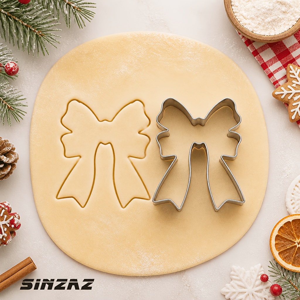 TEMU 1pc, Large Stainless Steel Bow-shaped Cookie Cutter, Christmas Bow Decorated , Cute Appearance, , Diy Baking Tool