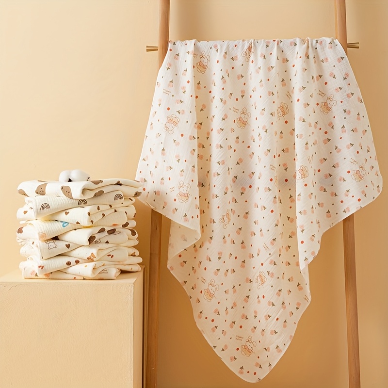 3pcs Double-Layer Baby Muslin Swaddles with Cute Prints