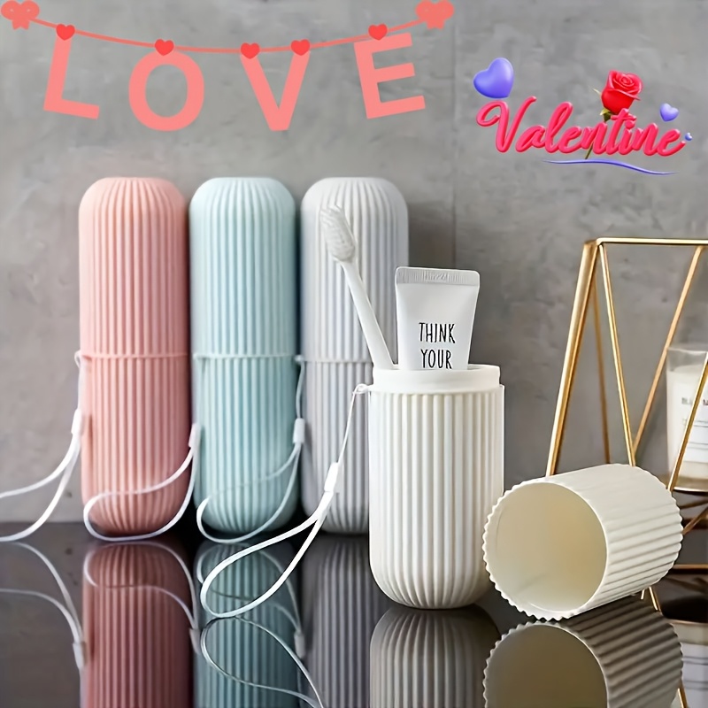 

Valentine's Day Gift-1pc/2pcs Portable Toothbrush Travel Case Set With Cup, Toothpaste Holder, Portable Toothbrush & Toothpaste Case With Cup Compartment