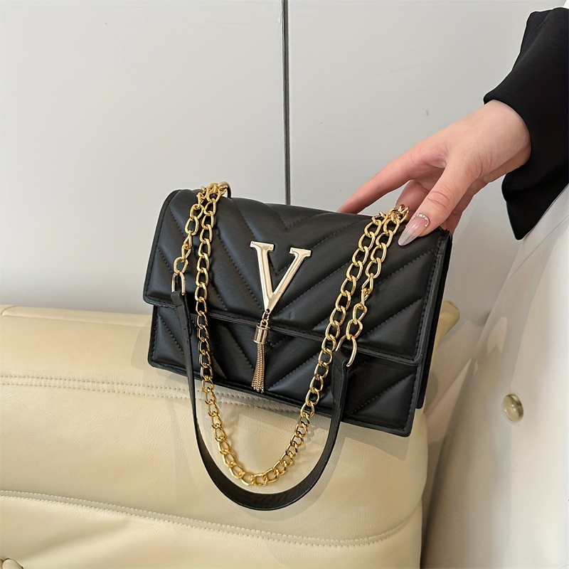

Women's Fashion Chain Shoulder Bag, Quilted Pu Leather Crossbody Purse, Elegant Embossed Handbag