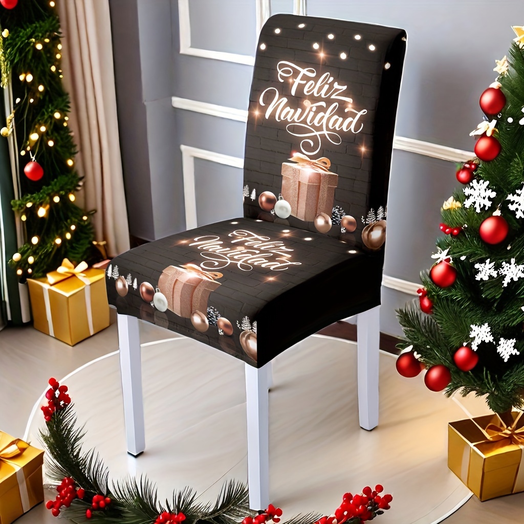 

2/4/6pcs Christmas Box Printed Chair Covers, Removable , , For Dining , , , , Decor, , , Polyester , 120-140g