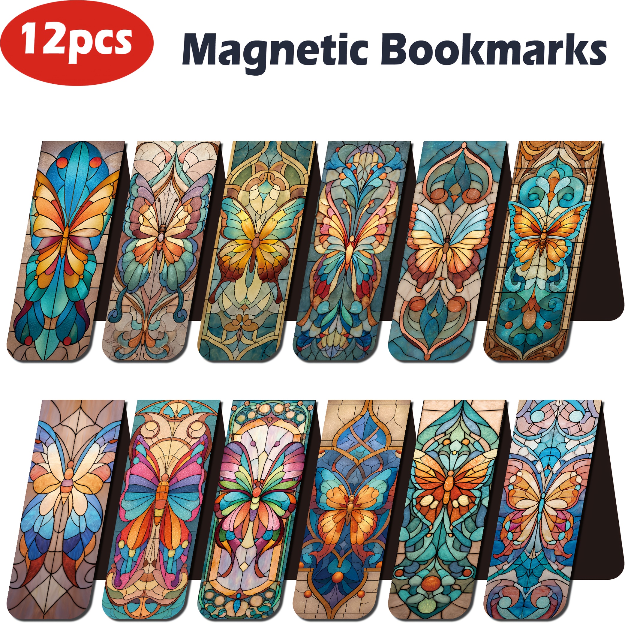 TEMU Un ensemble de 12 marque-pages magnétiques avec un design papillon unique, impression , et résistants, parfaits pour les livres, cahiers et