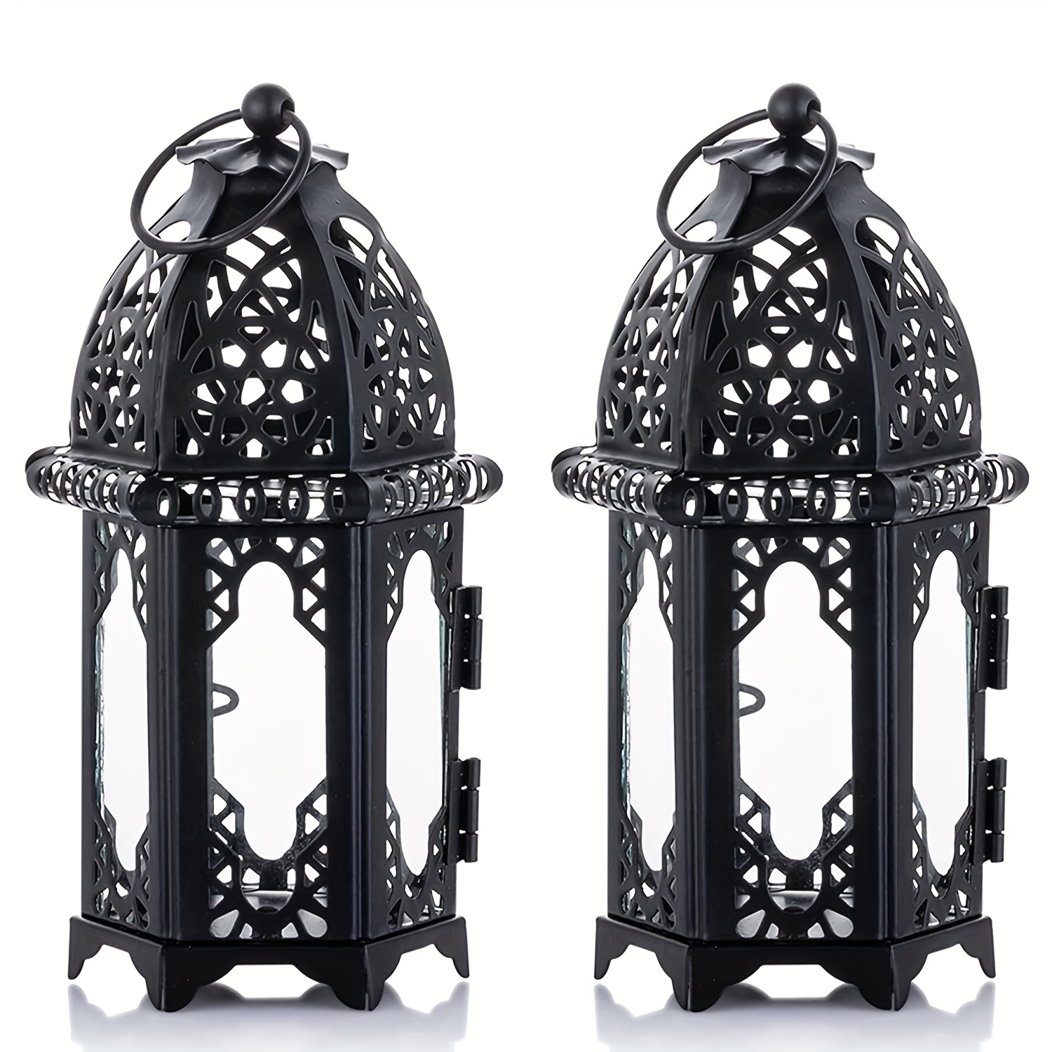 2pcs Christmas Metal Candle Holders with Transparent Glass