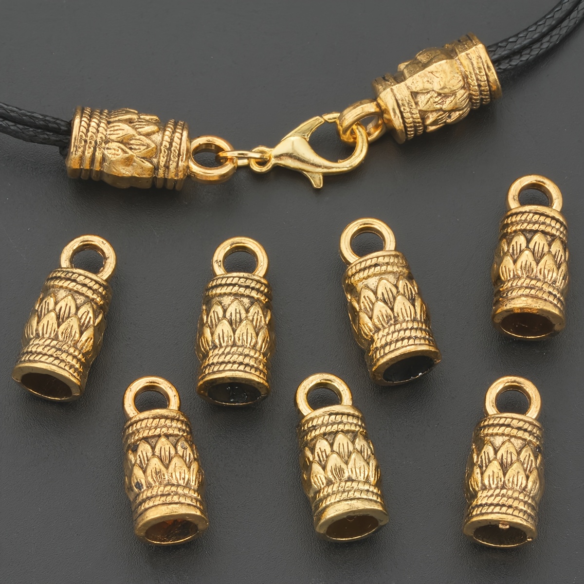 20pcs Antique Golden Lotus Pattern Rope Buckles for Crafting