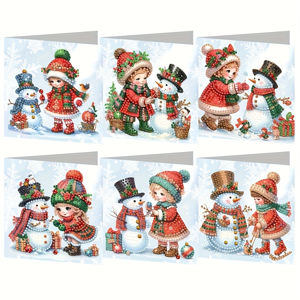 TEMU A 6pcs Handmade Diamond Painting Kit Featuring Christmas Winter Snowmen And Snowflakes For Projects, Including Irregular/round Diamonds, Pre-cut