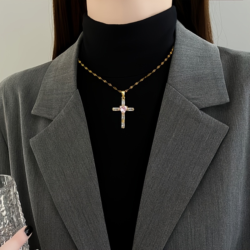 Light Luxury Cross Heart Pendant Necklace, Everyday Wear