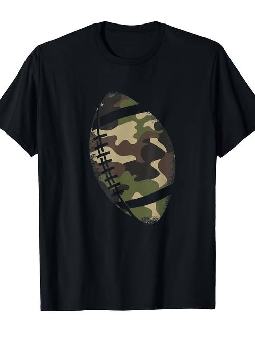 item picture Men s Football Camouflage T-shirt - Design with Camo Print, Loose Fit Short Sleeve Crew Neck Tee for College , Casual Sports Apparel & Casual Attire, All-Se