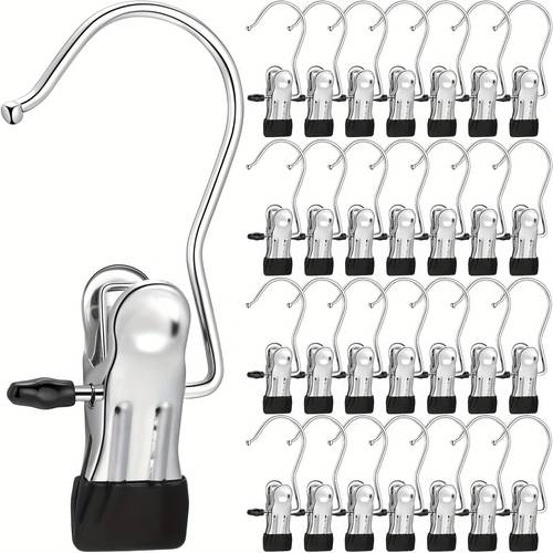 28pcs Boot Hangers Clips Laundry Hooks Hanging Stainless Steel Clothes Pins Portable Clip Hangers for Closet Travel Socks Pants Handbags Hats Towels, Clothes Pins
