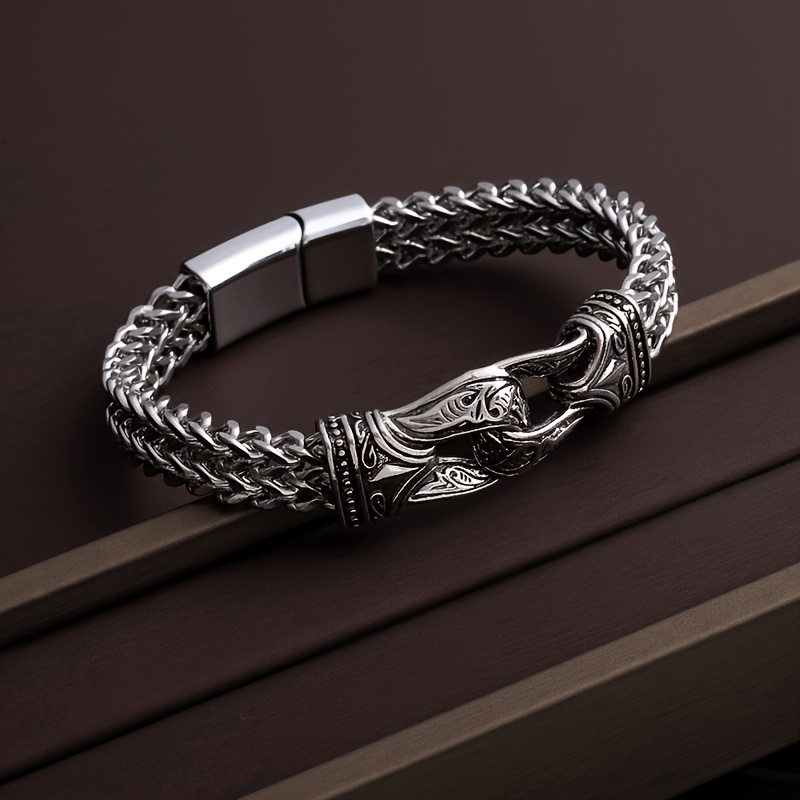TEMU Bracelet vintage pour homme, à double rangée, sculpté et vieilli