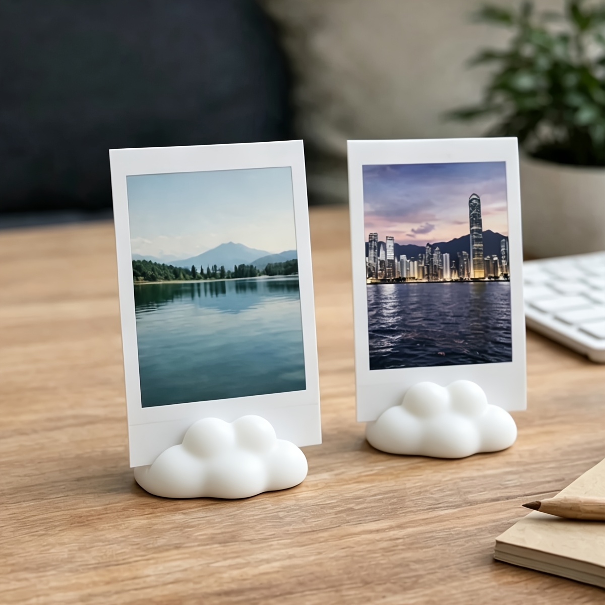 TEMU 2pcs Cloud Photo Holder Set, Desktop Picture Frame Display Stand For Instant Photos Postcards Cards , Home Office Desk Decor