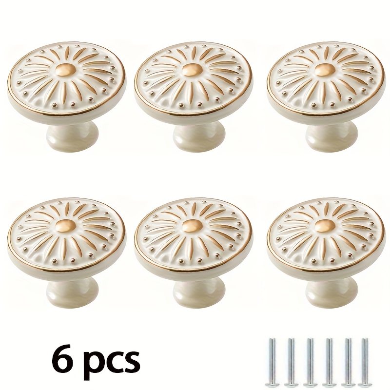 TEMU 6/12/24pcs European Style Round Knob Drawer Pulls - Aluminum Alloy Handles With Radiating , Polished Finish & Pre-drilled Holes, Includes Screws