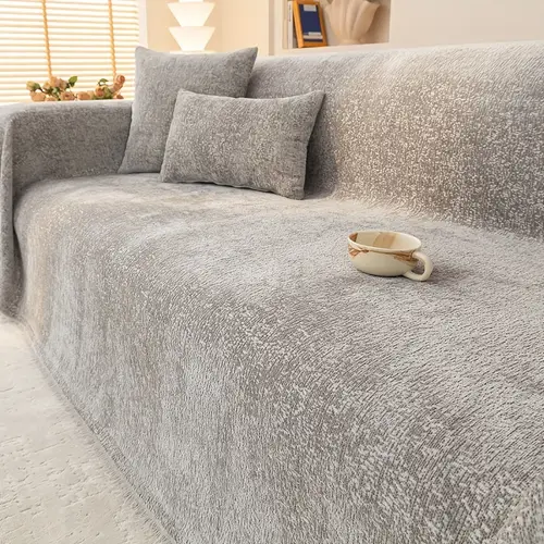ultra soft chenille sofa cover thick pet friendly solid color slipcover with tassels for living room decor