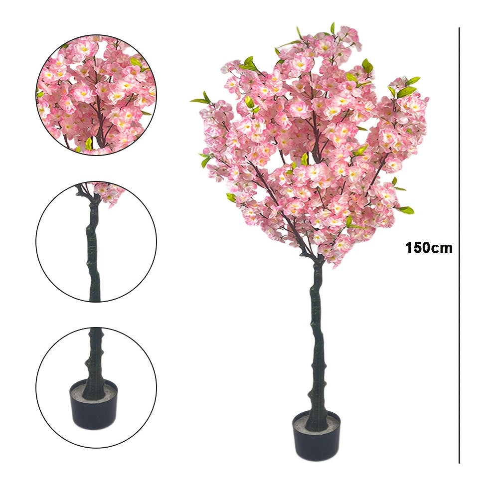 120cm/150cm Realistic Artificial Cherry Tree With Blooming Spring Pink Flowers - Large Potted Plant For Decor, Weddings, Birthdays, For Use - /plastic Material, Placement (no Pot Included) - Cherry