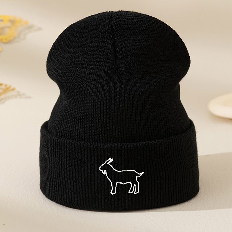 TEMU Women's Embroidered Sheep Beanie - Lightweight Winter Hat With Elastic Band, Soft Machine-washable No-brim Design For Cold Weather & Casual