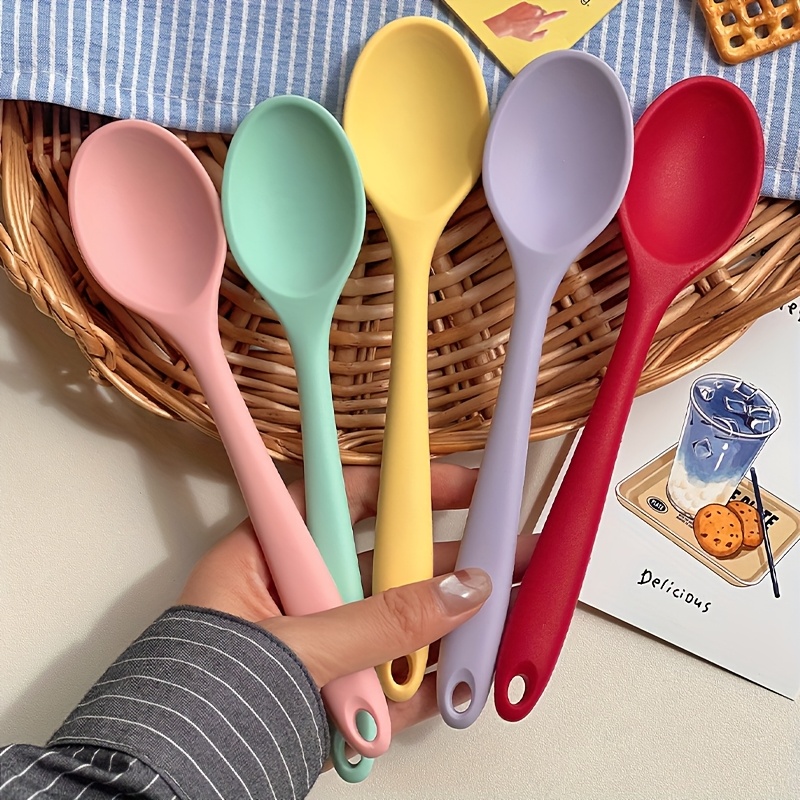 4pcs heat resistant non stick kitchen spatula set 8 inch 20 5cm silicone spoon stirring spoon soup spoon rice spoon adult spoon dining spoon kitchen accessories for mixing baking serving cooking and stirring