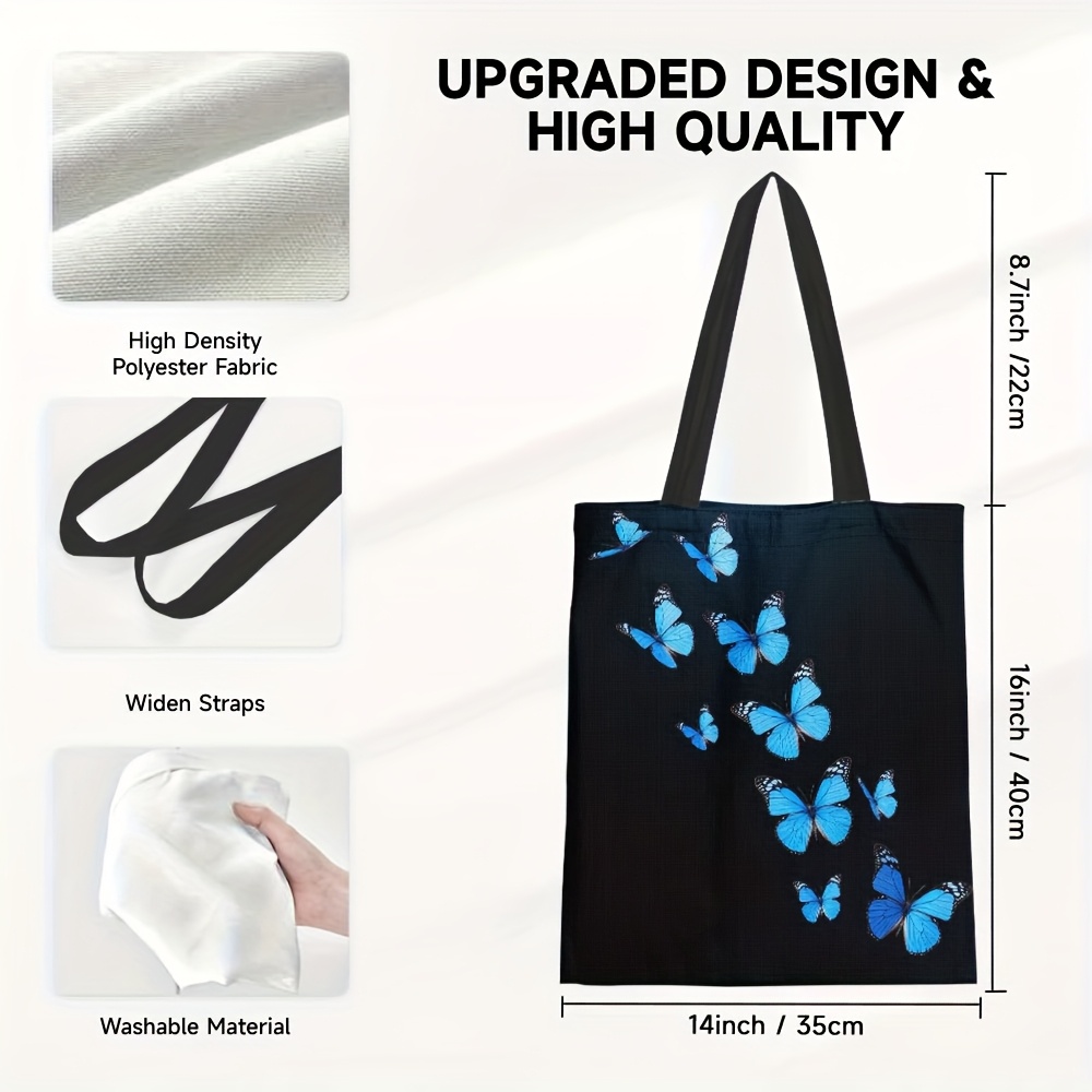TEMU 1pc Elegant Blue Canvas Tote Bag - Large Capacity, Durable Polyester Shoulder Bag For Shopping & Books, Thoughtful Gift For Mother's Day,
