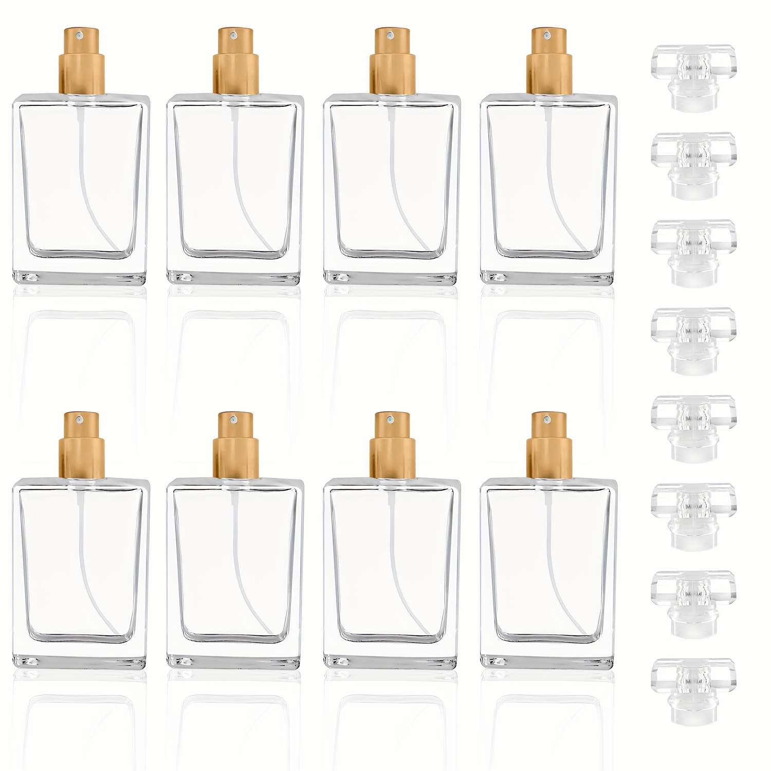 E-shop Set mit 8 nachfüllbaren 30 ml (1 OZ) Parfümgläsern - Hochwertige, quadratische Flaschen mit goldenem Sprühverstärker