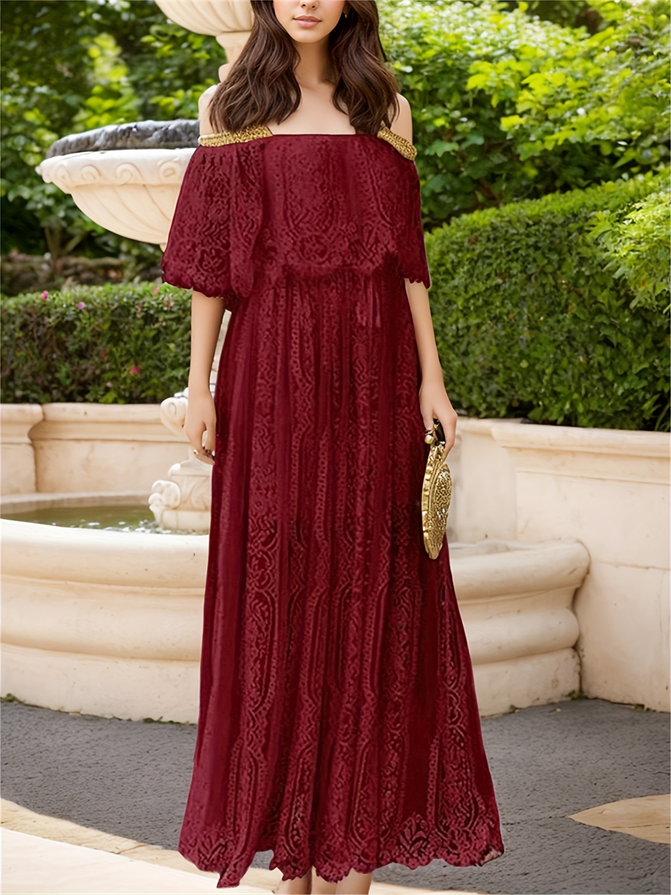 women's strapless one neck floral lace maxi dresses bridesmaid wedding  party maternity photography long dresses halloween christmas gift for  girlfriend gift dark green | Today's Deals | Temu