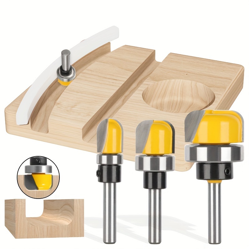 

3pcs/set Bowl & Tray Template Router Bit, 1/4" Shank, For Slotting, Arc Digging, And Trimming Of Wood