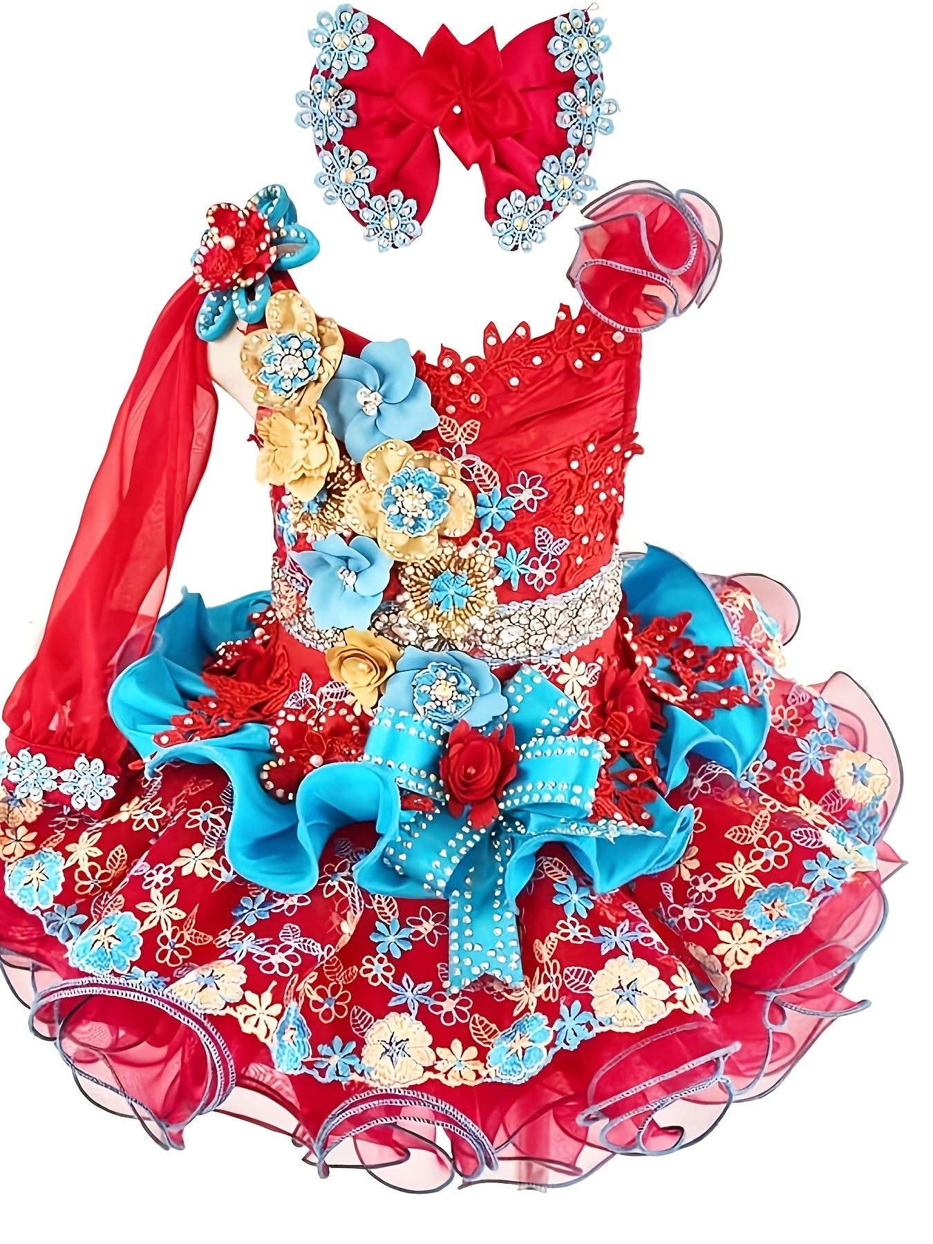 open lace back dress Ashley Lauren Kids 8212 Size 12 Red One Shoulder Girls Pageant Dress Cape A Line Ball Gown Crystal