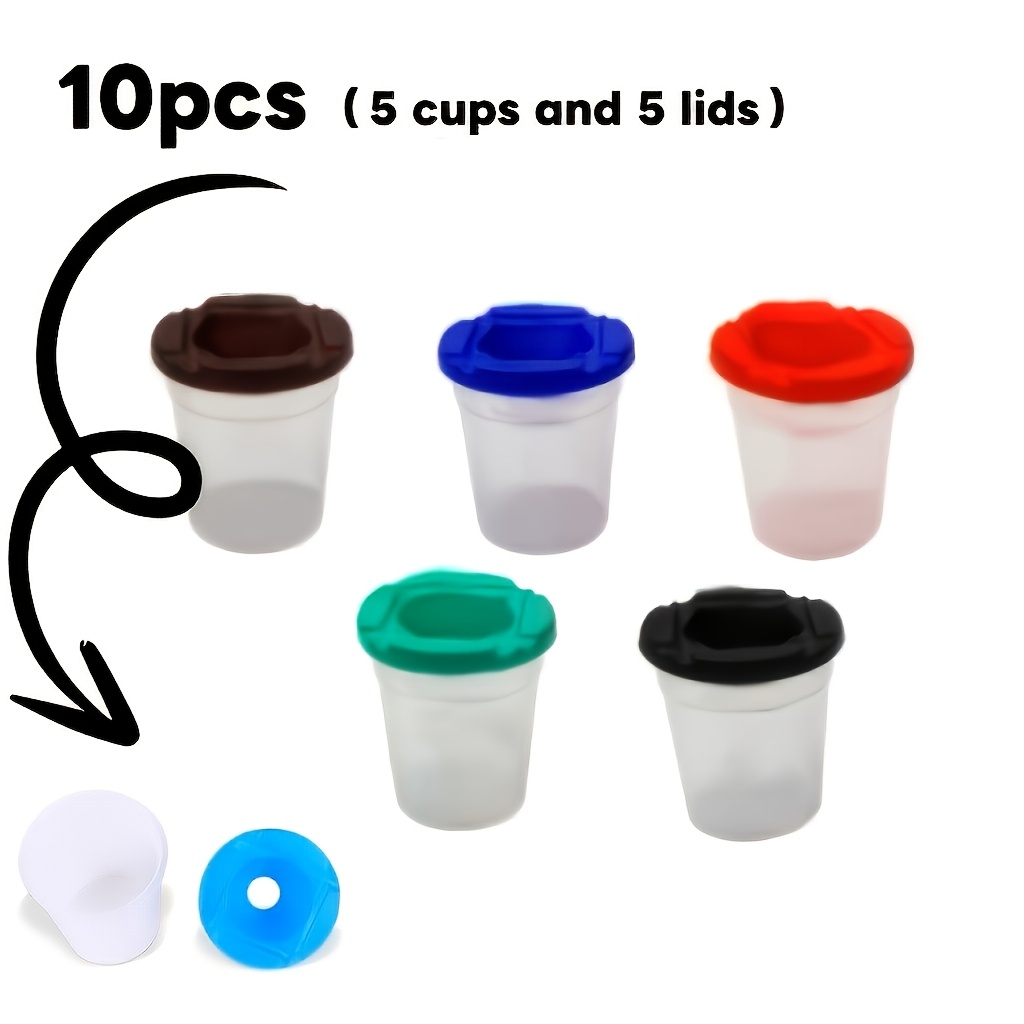 Image of 10pcs Paint Brush Cleaning Cups With Lids ( + 5 Lids) - Separate Wash Cups Suitable For Watercolor, Acrylic & Oil Painting, -coded Lid Caps For Artists, Hobbyists, Beginners - Brush & Paint Cleaning