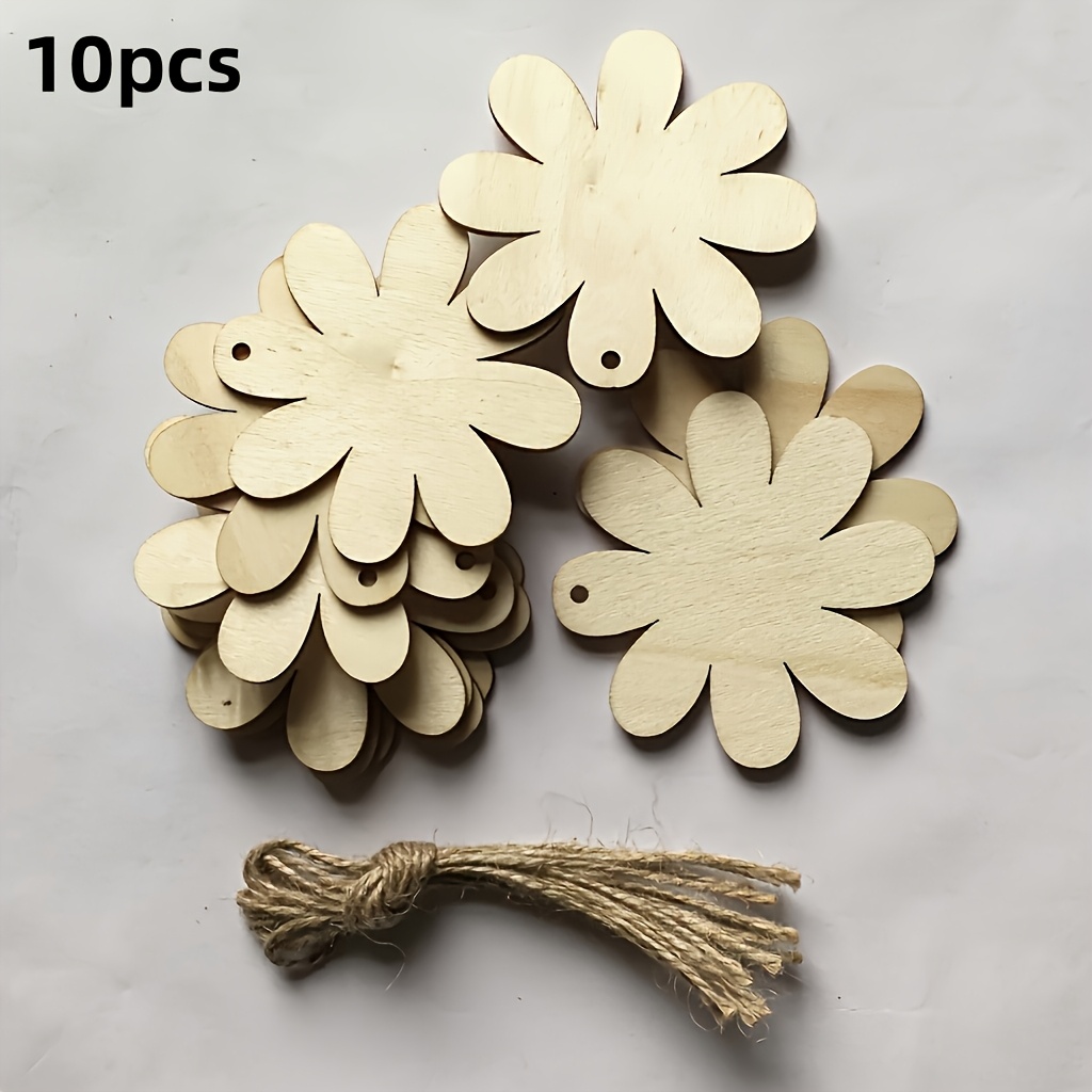 Set Of 10 Wooden Flowers - Ideal For Painting, For Hanging Decor, Suitable For Home Decoration, Weddings, Engagements, Christmas, Halloween, Easter, Thanksgiving, New Year, And Holiday Themes