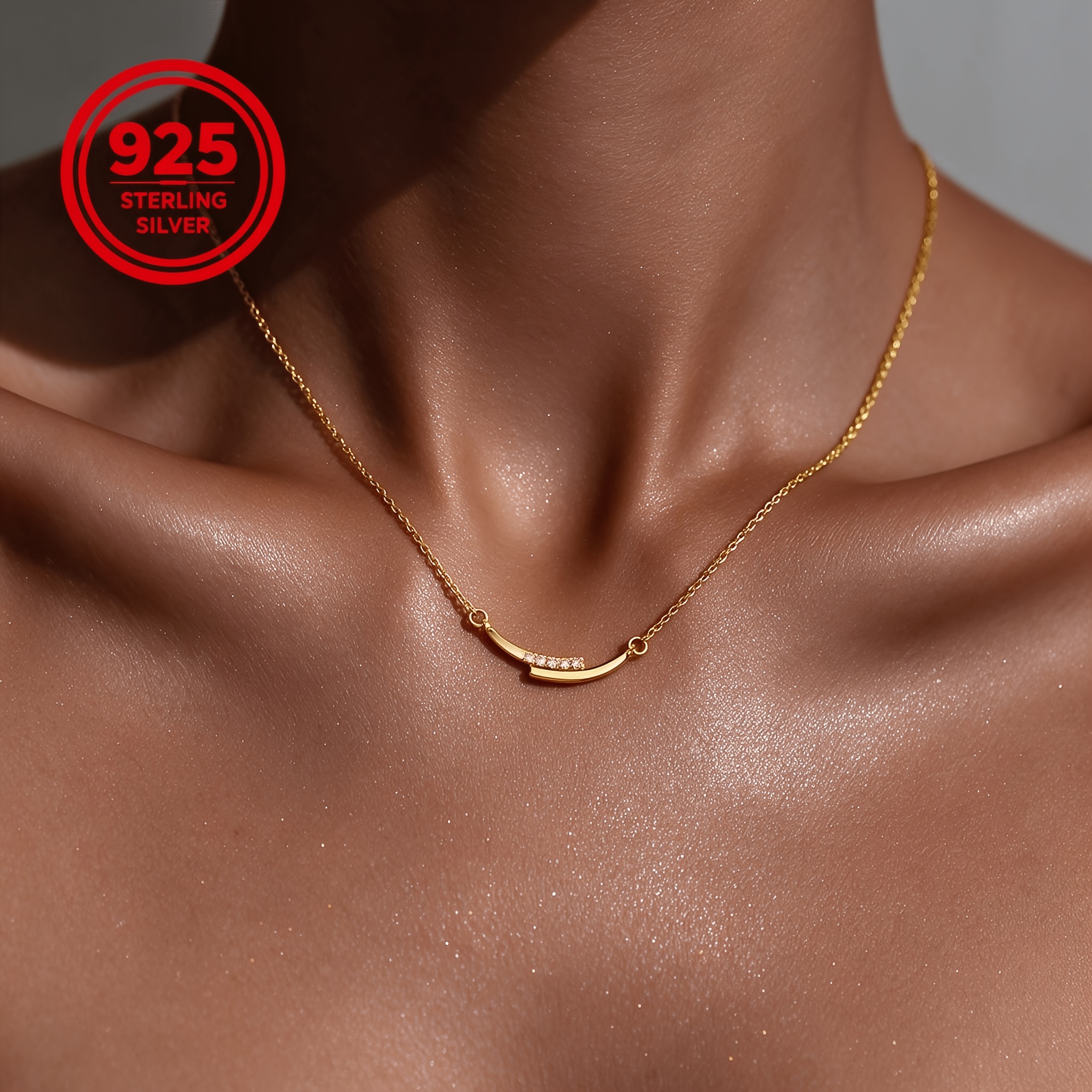 Women's 925 Silver Hypoallergenic Curved Pendant Necklace