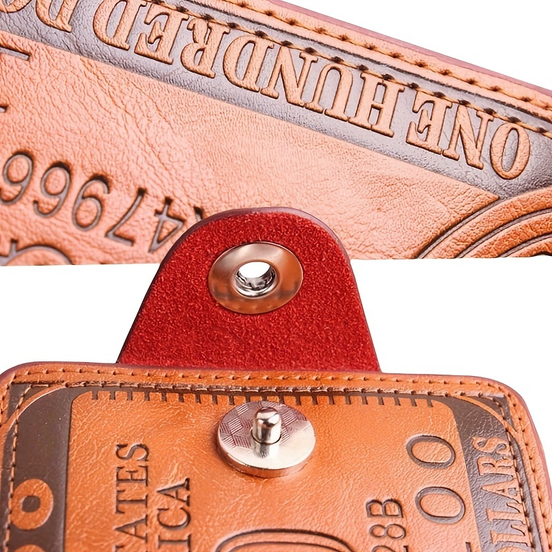 mens   print pu leather wallet street style fashion accessory with snap closure details 2